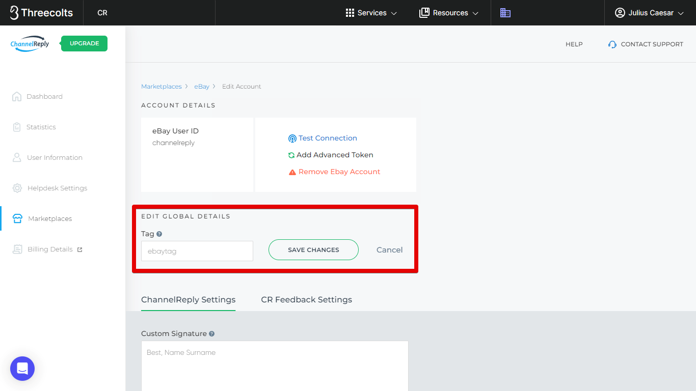 eBay Global Settings for ChannelReply and CR Feedback