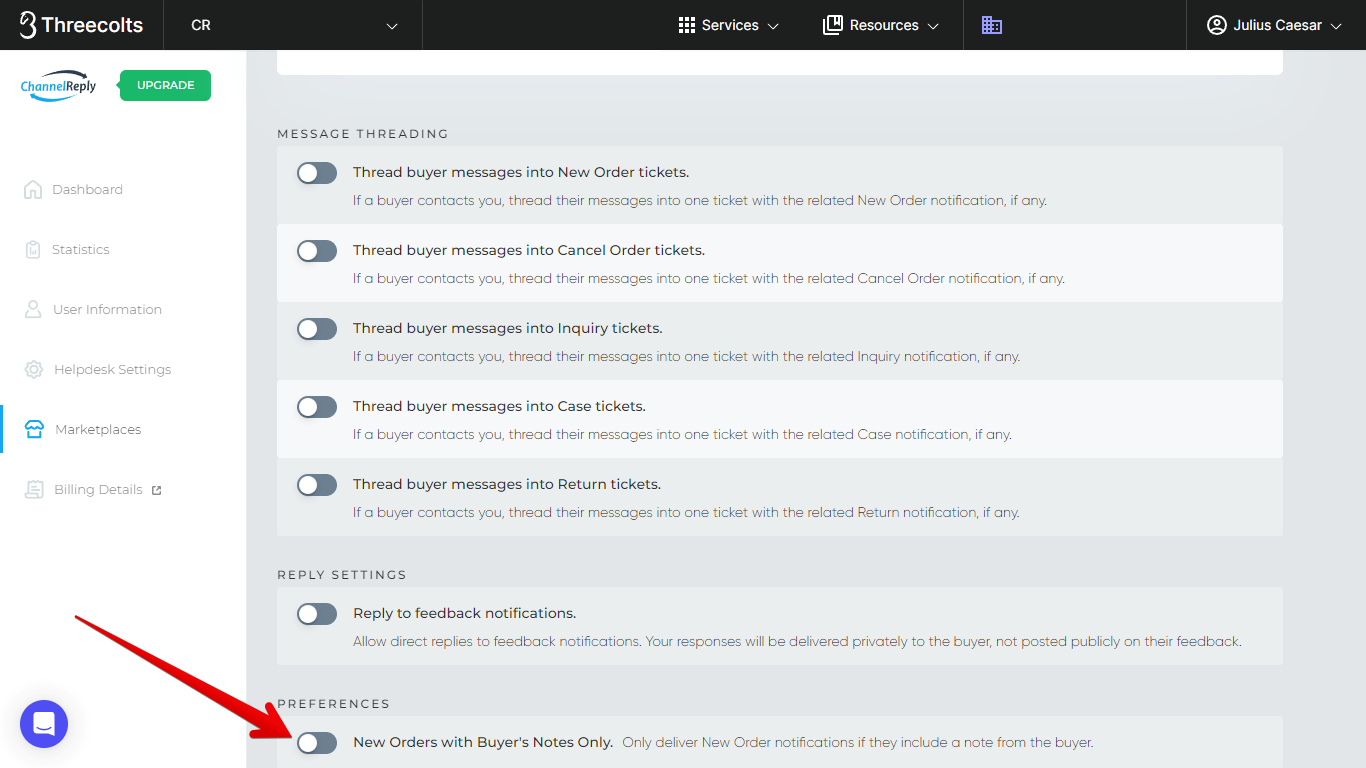 New Orders with Buyer's Notes Only Setting