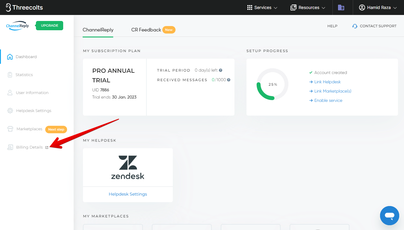 Billing Details button
