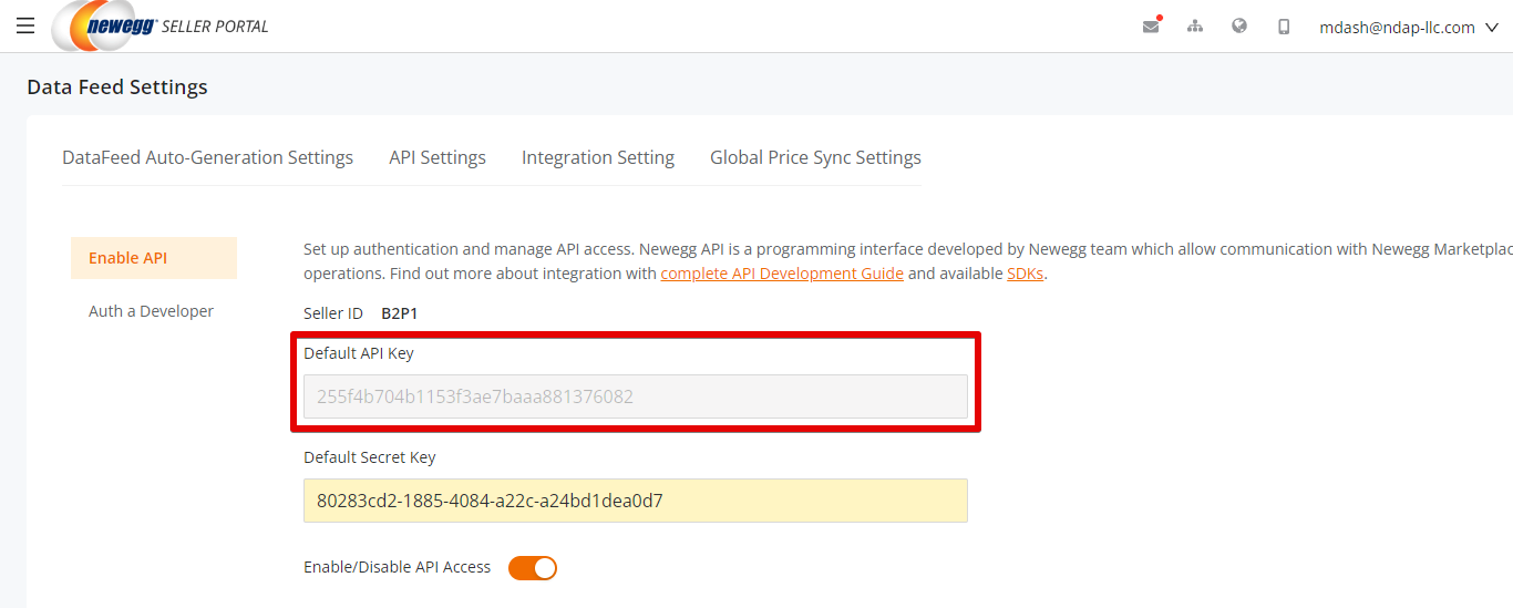 Default API Key in Newegg