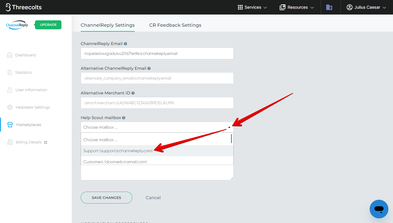 Help Scout Mailbox Selection