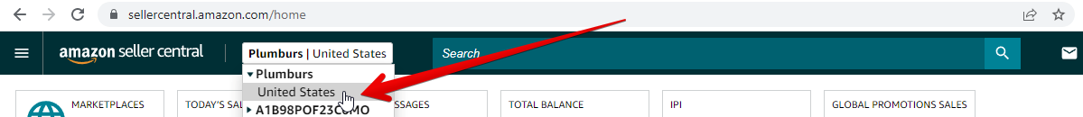 Clicking on the Marketplace Already Selected in Seller Central