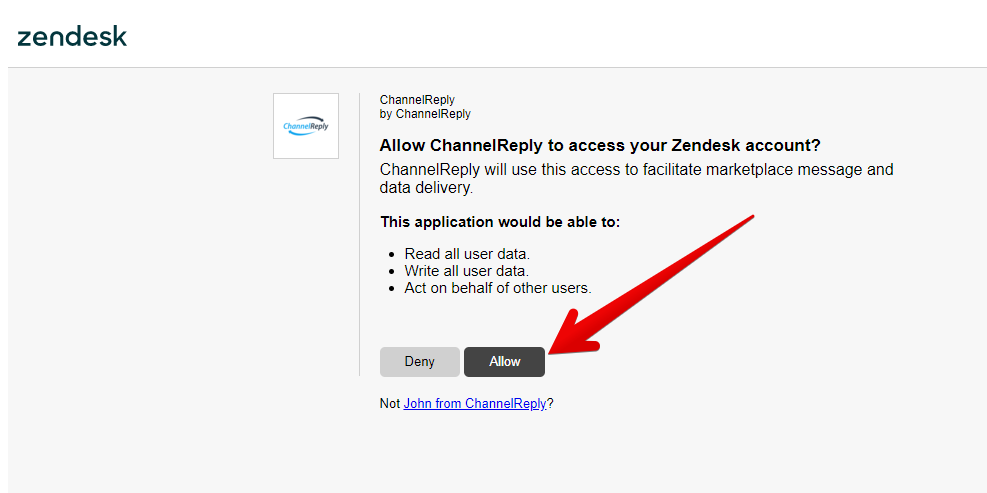 Allow button on Zendesk authentication page