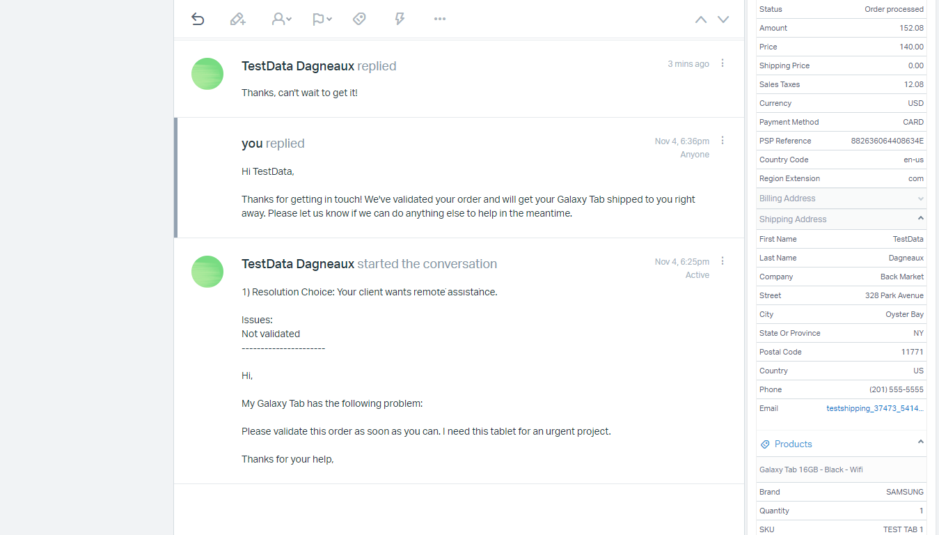 Threaded Back Market messages in Help Scout