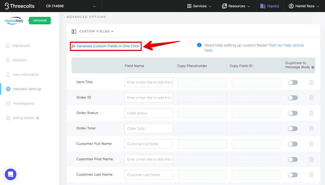Generate Custom Fields in One Click Button