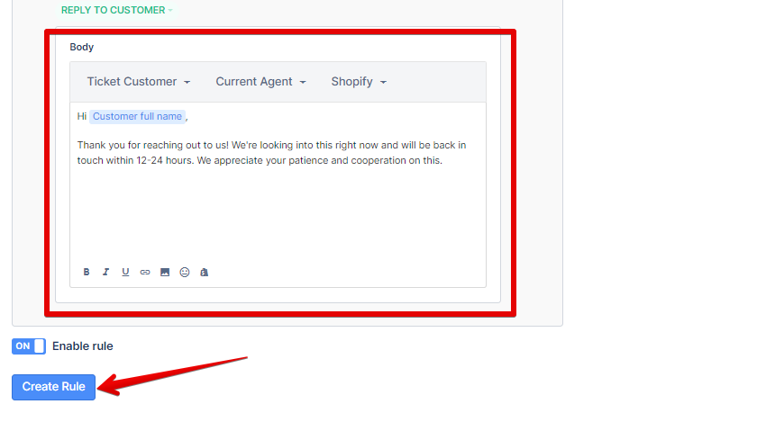 Autoresponder Message and Create Rule Button