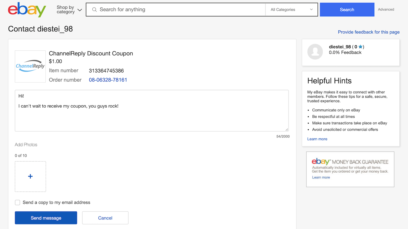 eBay Message Being Sent