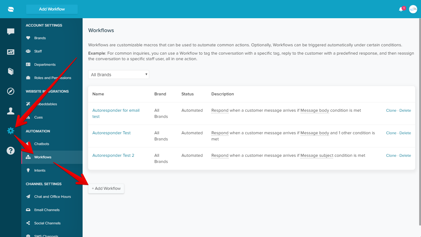 Add Workflow Button in Re:amaze