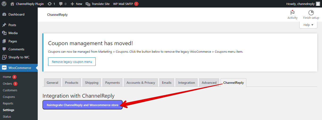 Reintegrate ChannelReply and Woocommerce store button