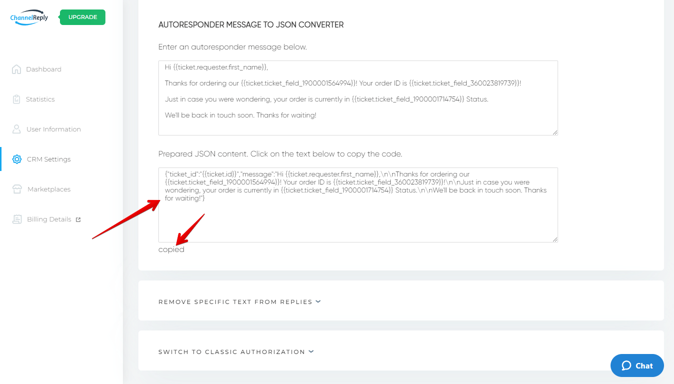 How to copy JSON content