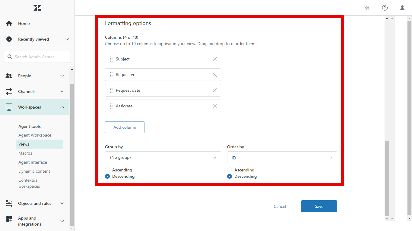Formatting Options for Zendesk Views