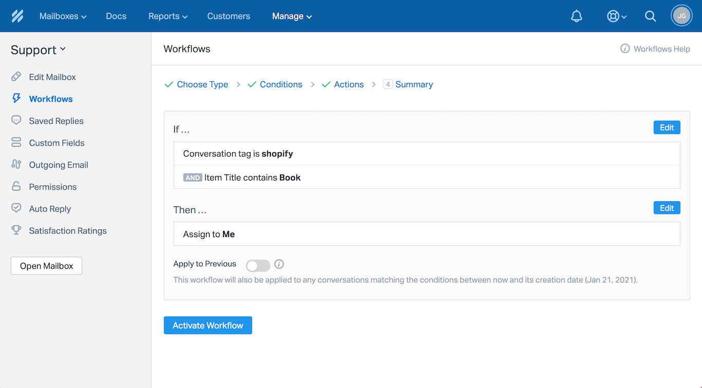 Help Scout Workflow Using Shopify Custom Fields