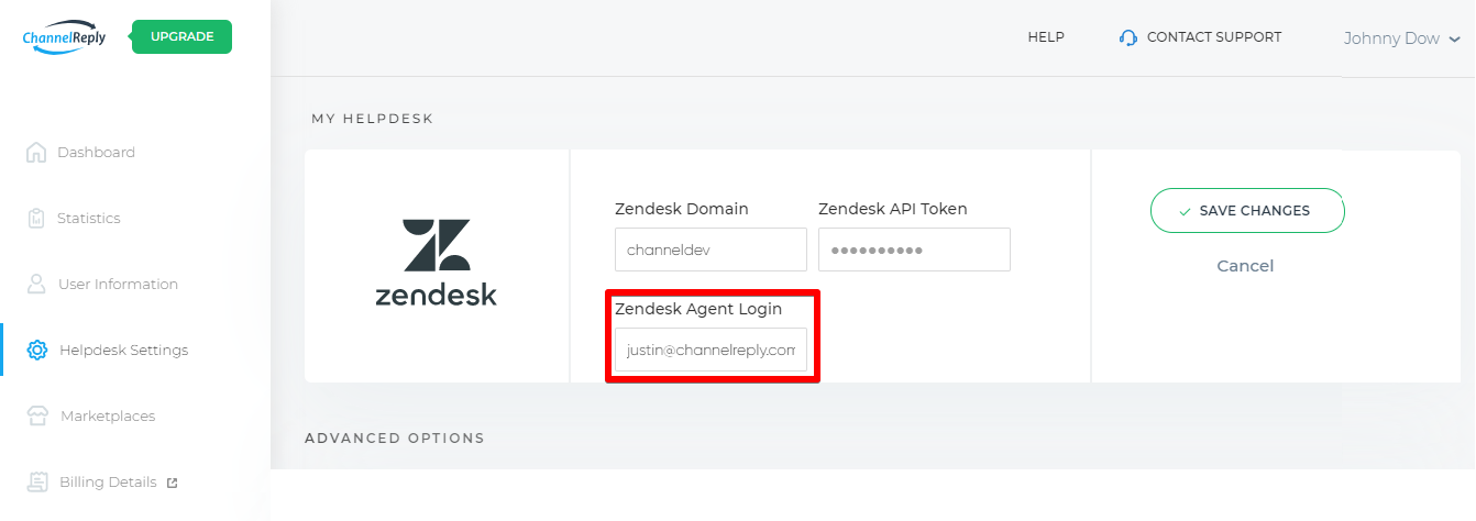 Zendesk Agent Login field
