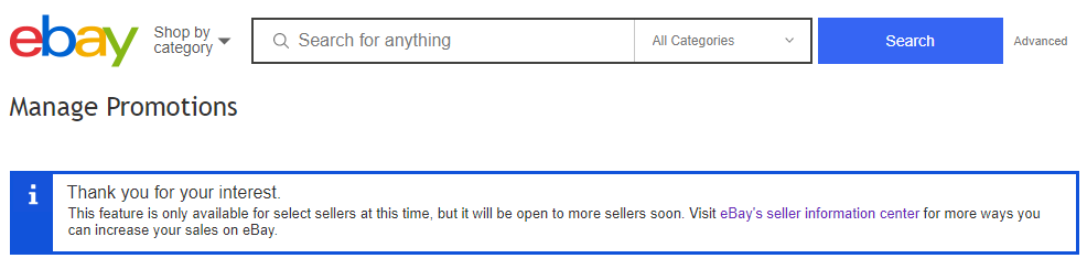 Thank You for Your Interest Message eBay Promotions Manager