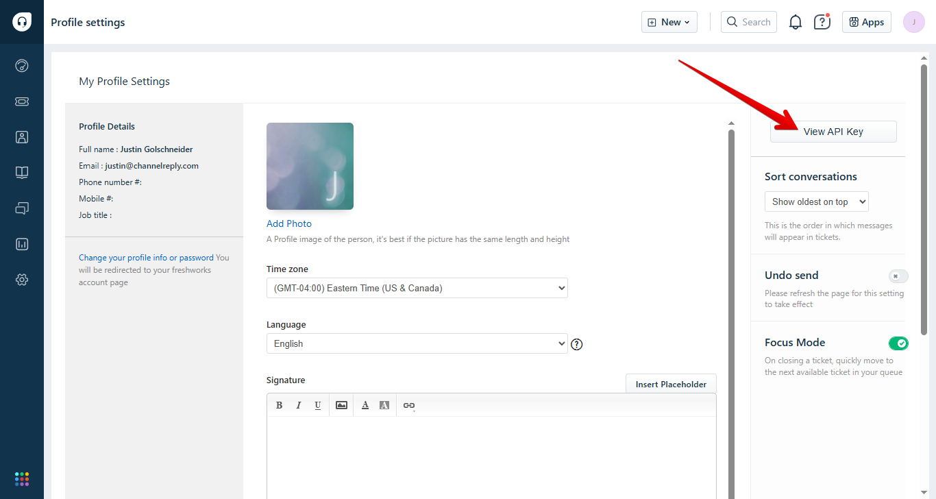 View API Key Button in Freshdesk