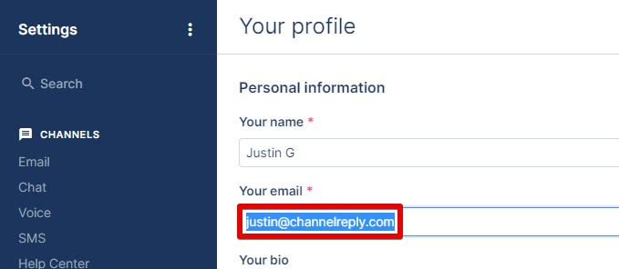 Gorgias Account Email Field