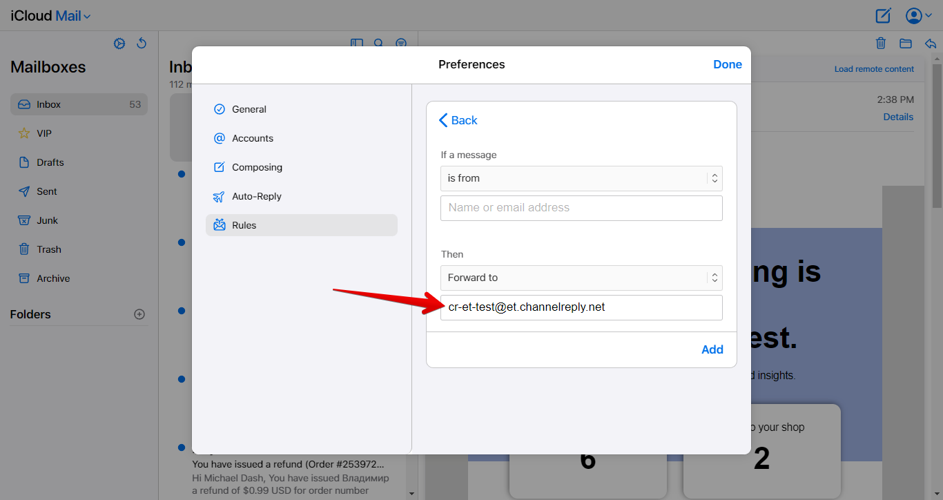 ChannelReply Email entered in Email address field