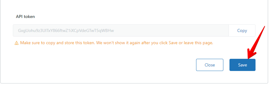 Save button for an API Token in Zendesk