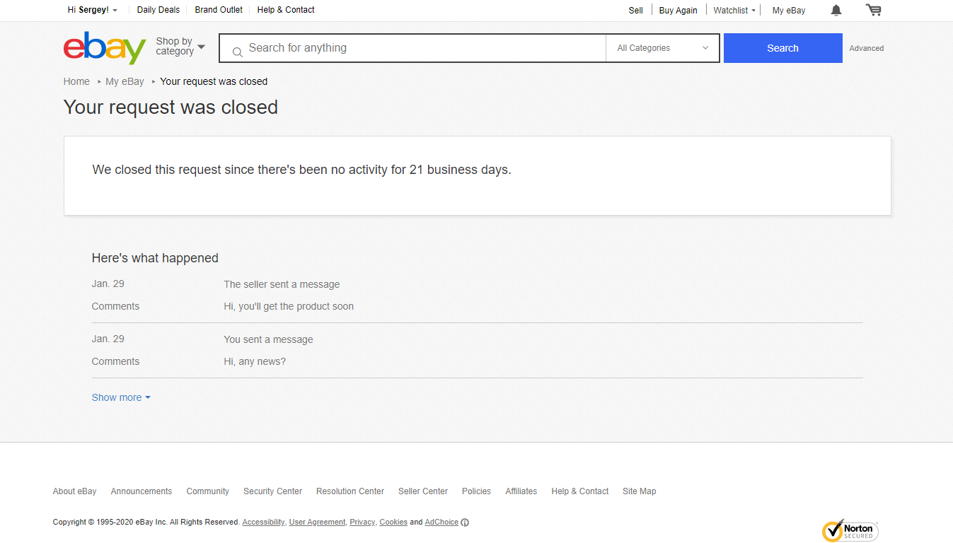 eBay Case Auto-Closed Due to Inactivity