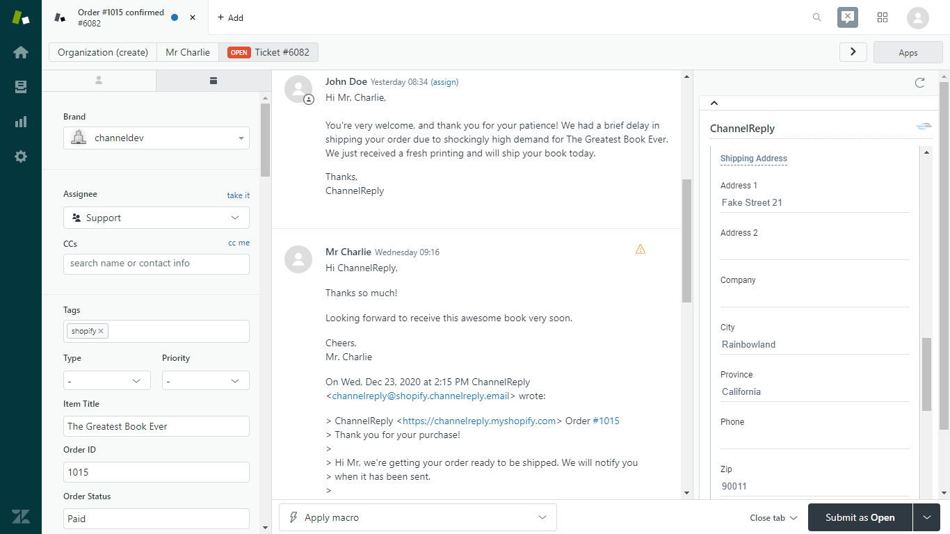 Edit Shopify Shipping Address