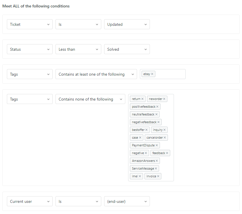 Zendesk auto-reply settings for answering the first message in every eBay ticket