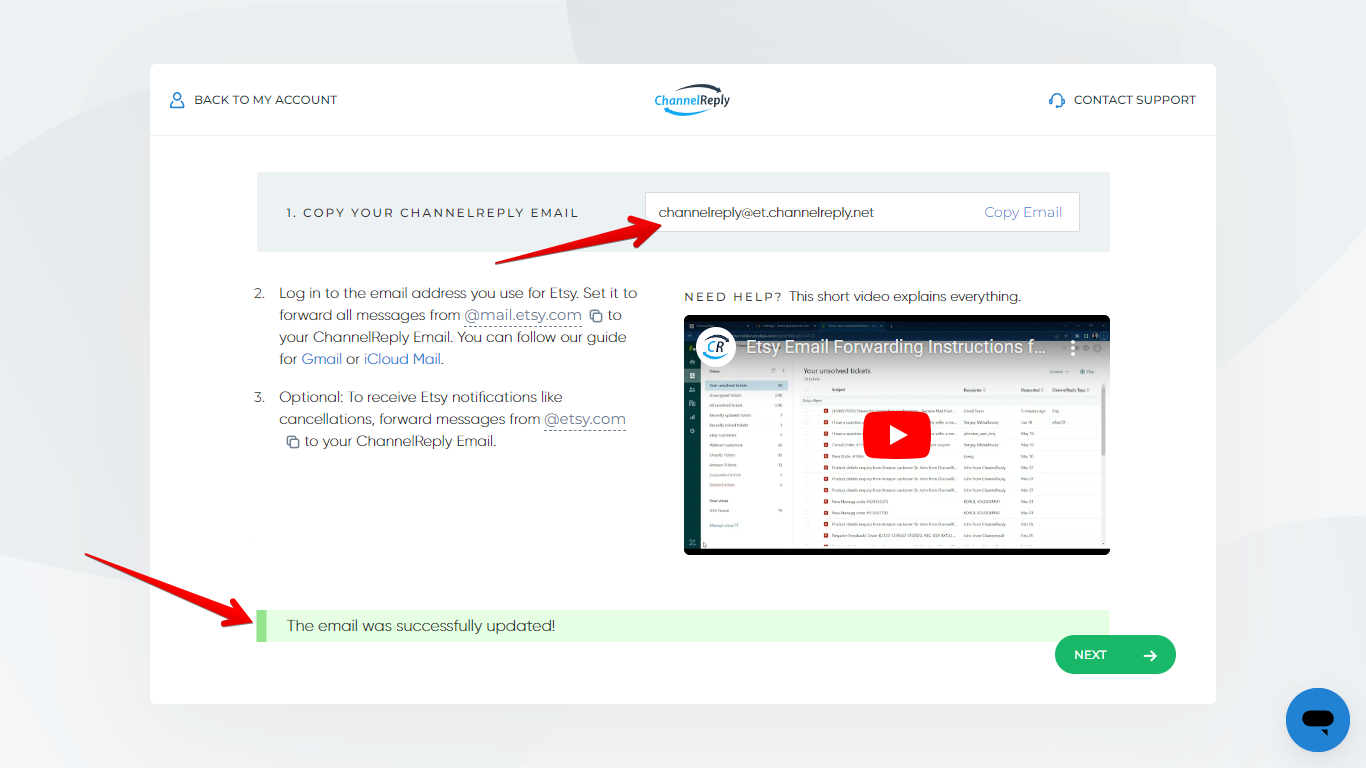 Email updated success notification