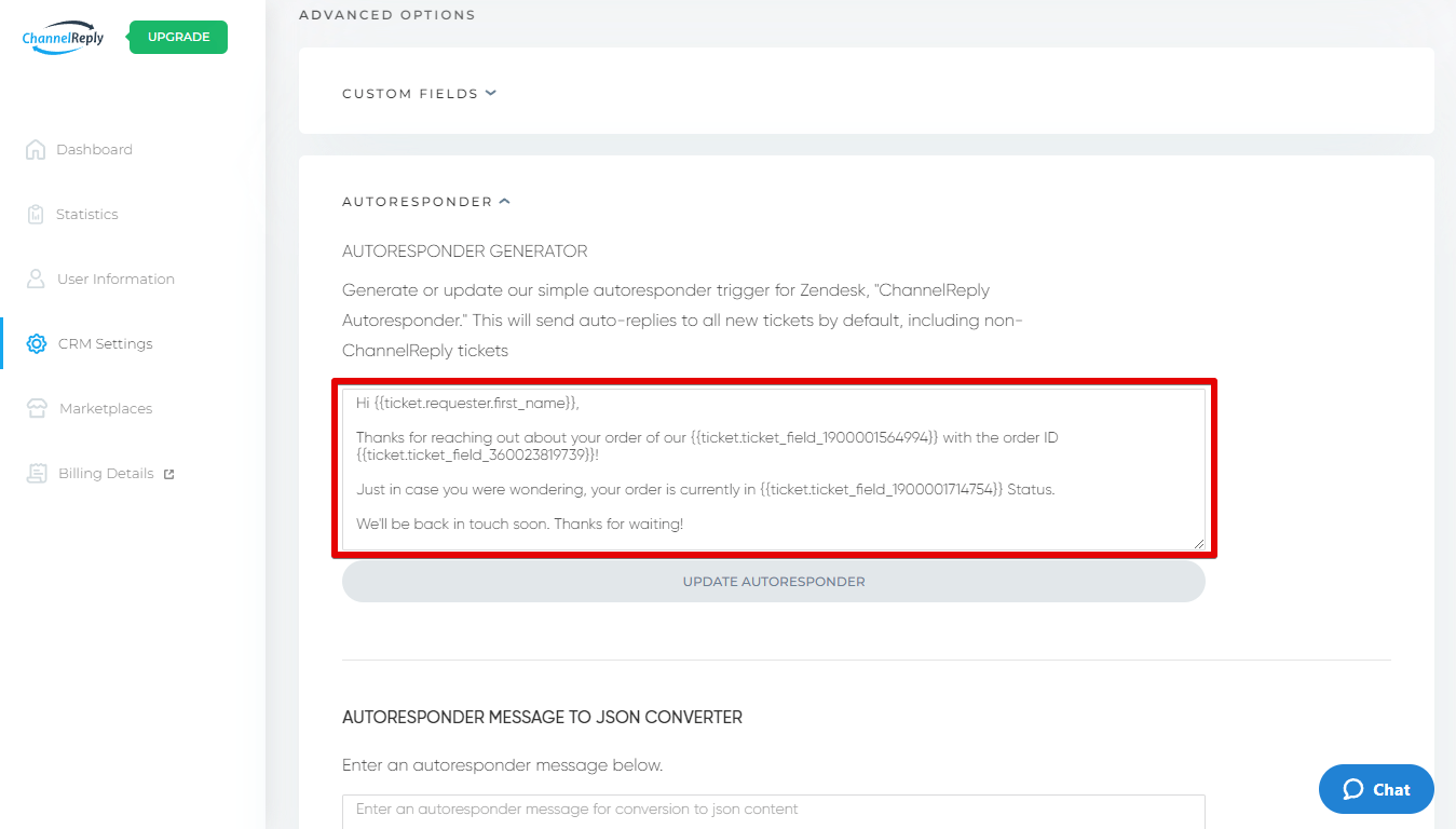 How to update your Zendesk ecommerce autoresponder message from ChannelReply