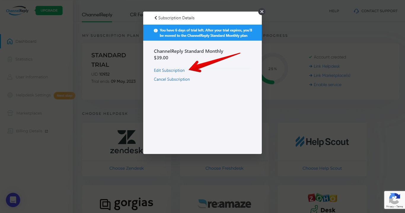 Edit subscription button
