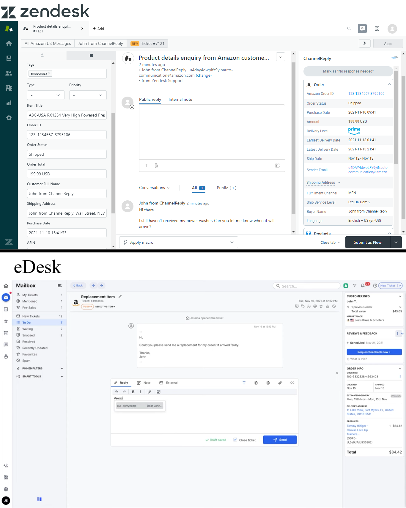 Amazon Tickets in Zendesk vs. eDesk