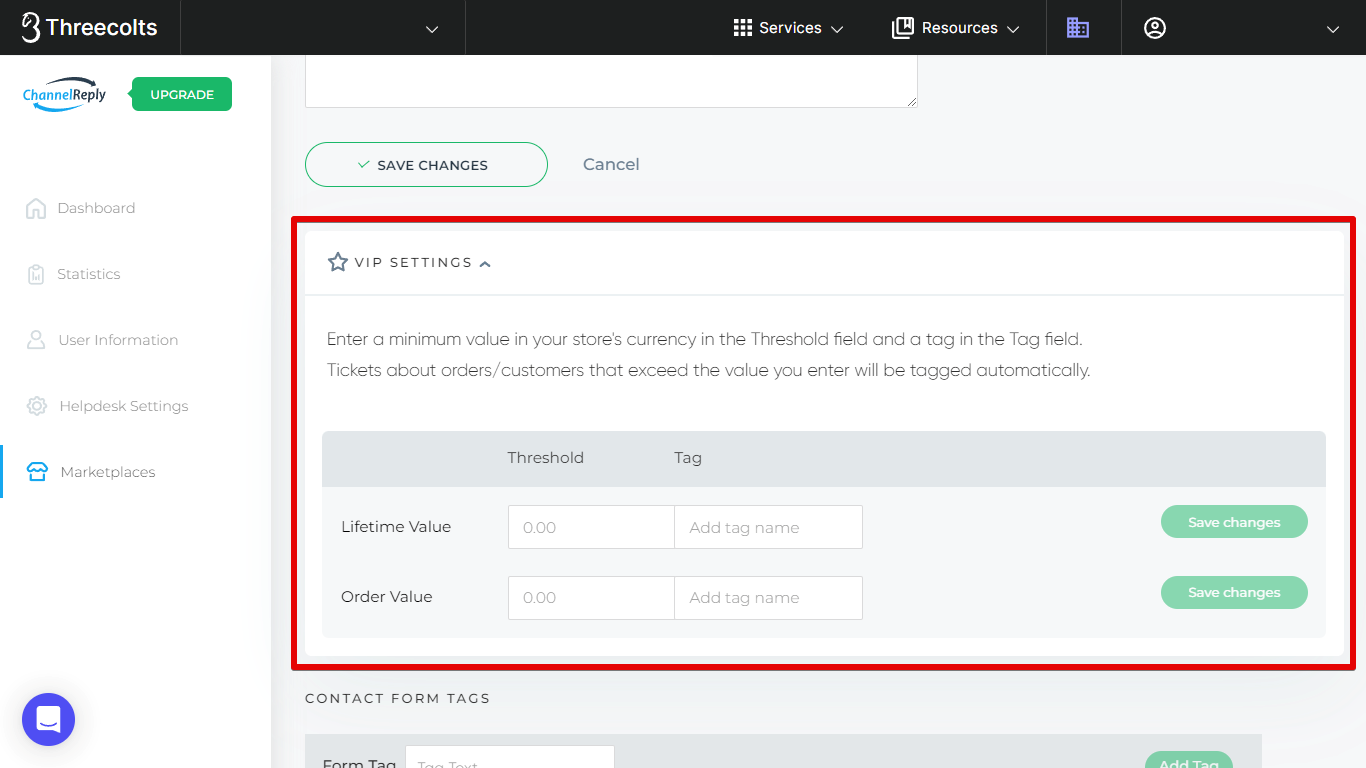 Shopify VIP Settings in ChannelReply