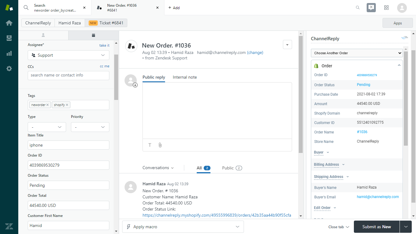 Shopify New Order Notification with ChannelReply
