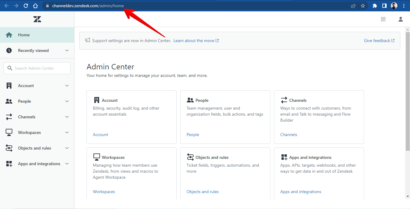 URL of a Zendesk Admin Center