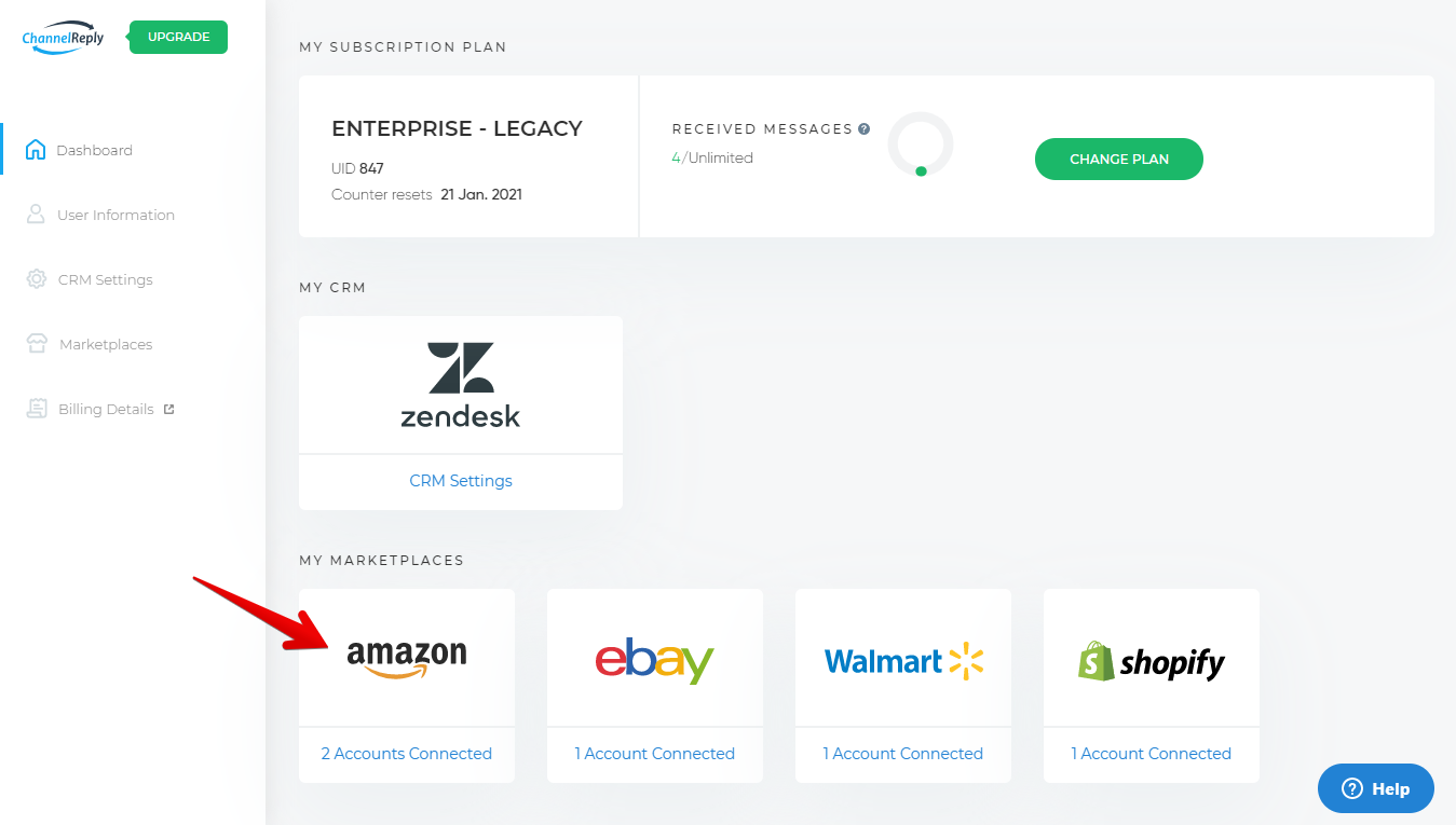 Amazon on the ChannelReply Dashboard