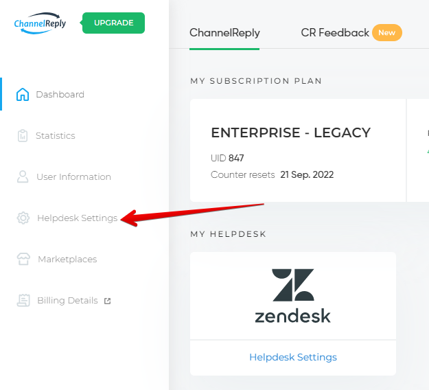 Helpdesk Settings in the Left-Hand Menu
