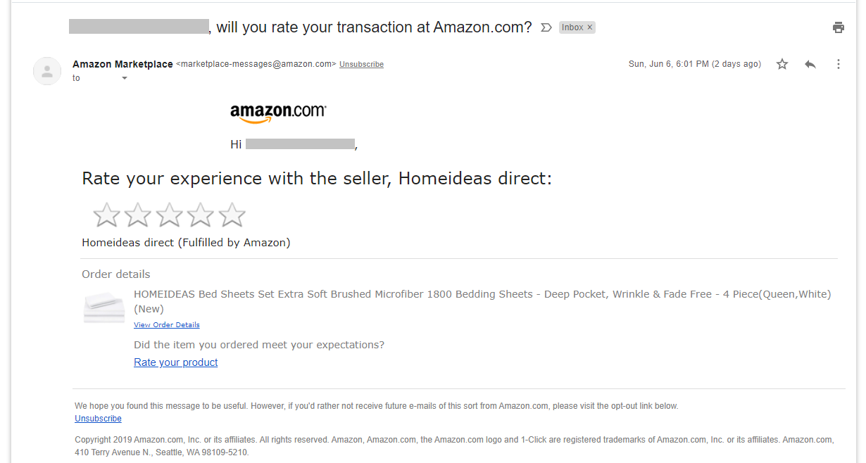 An automatic Amazon review request