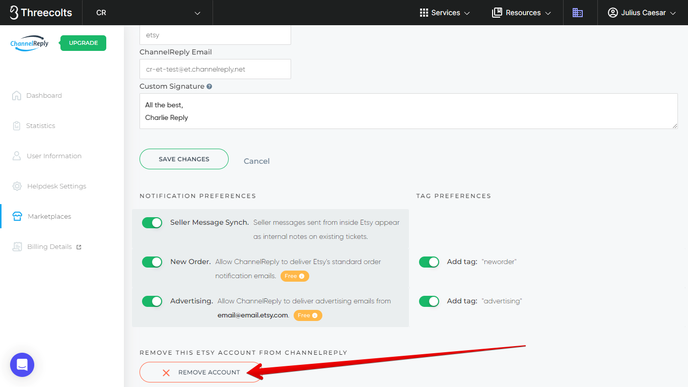 Remove Account button