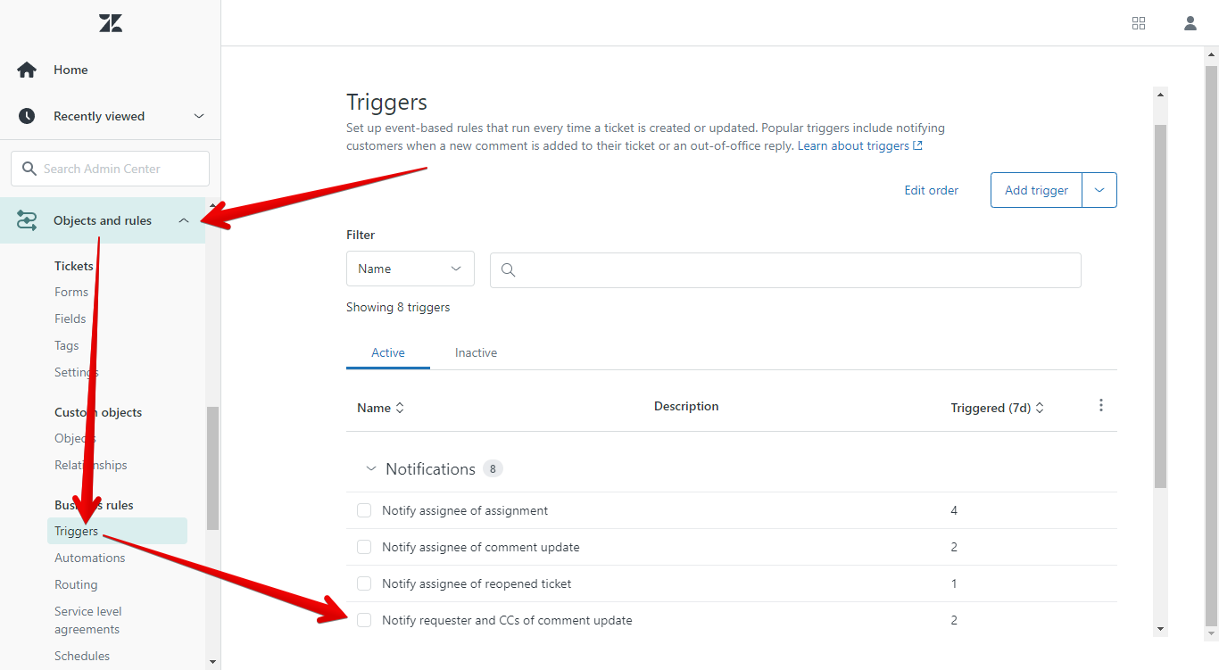 Zendesk's Notify Requester and CCs of Comment Update Trigger