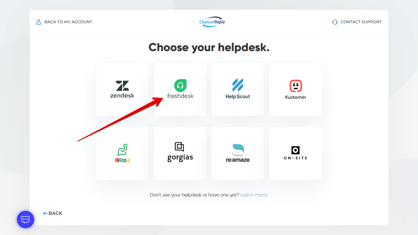 Choosing Freshdesk after Creating a ChannelReply Account