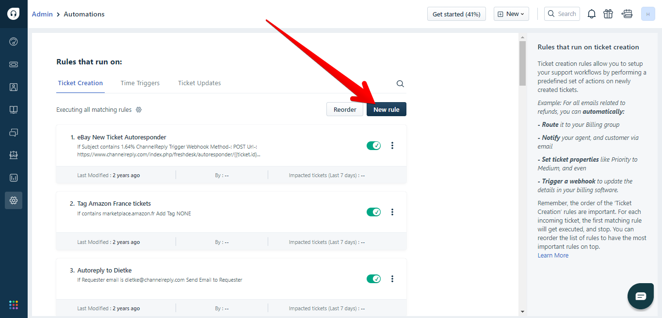 Creating a New Rule in Freshdesk automations 