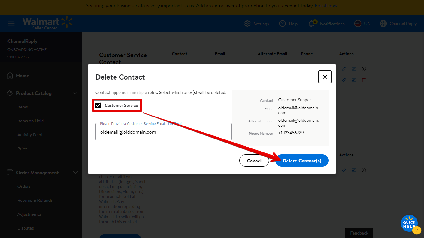 Select Delete Contact(s)