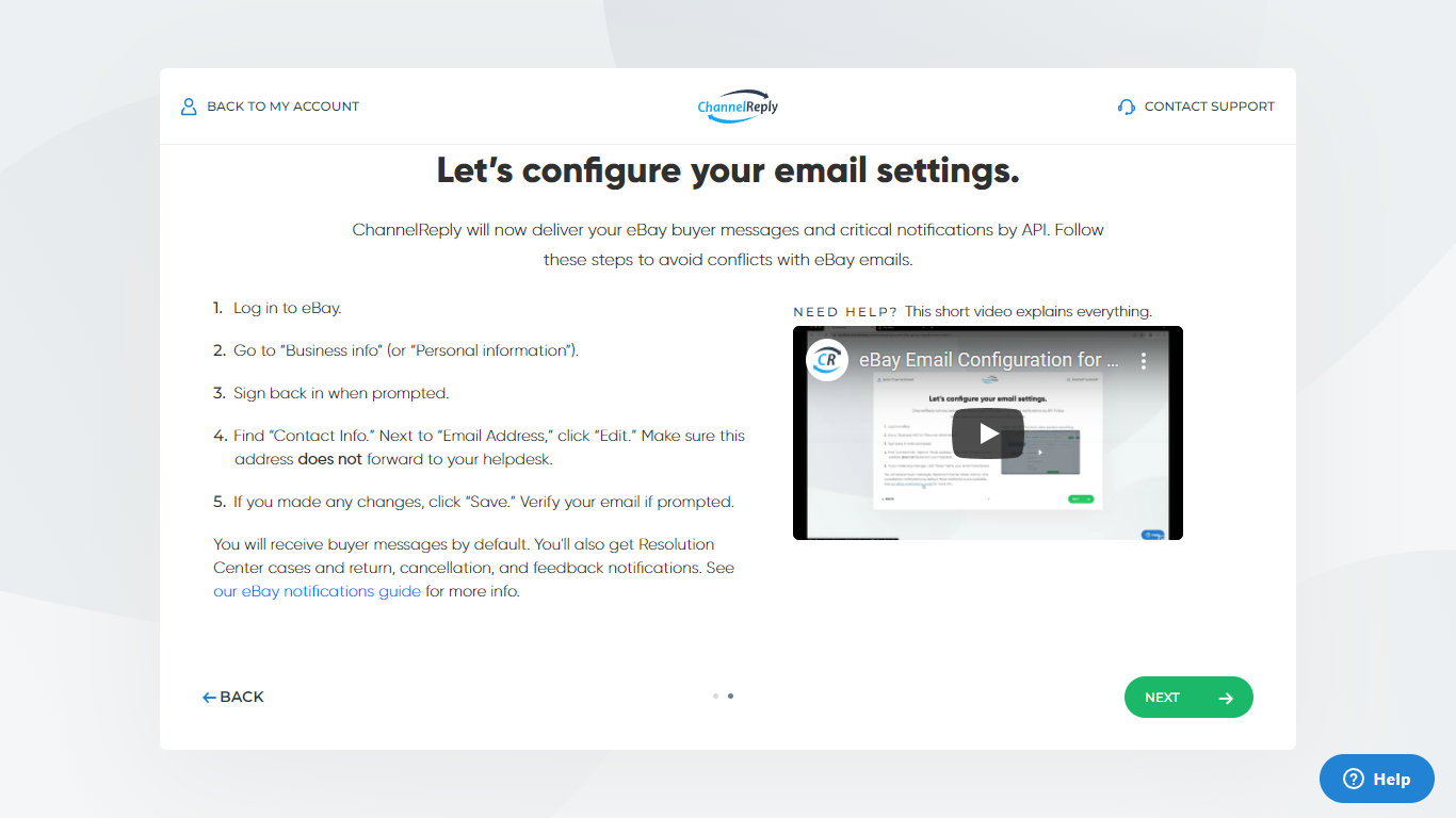 eBay Email Configuration Instructions for ChannelReply