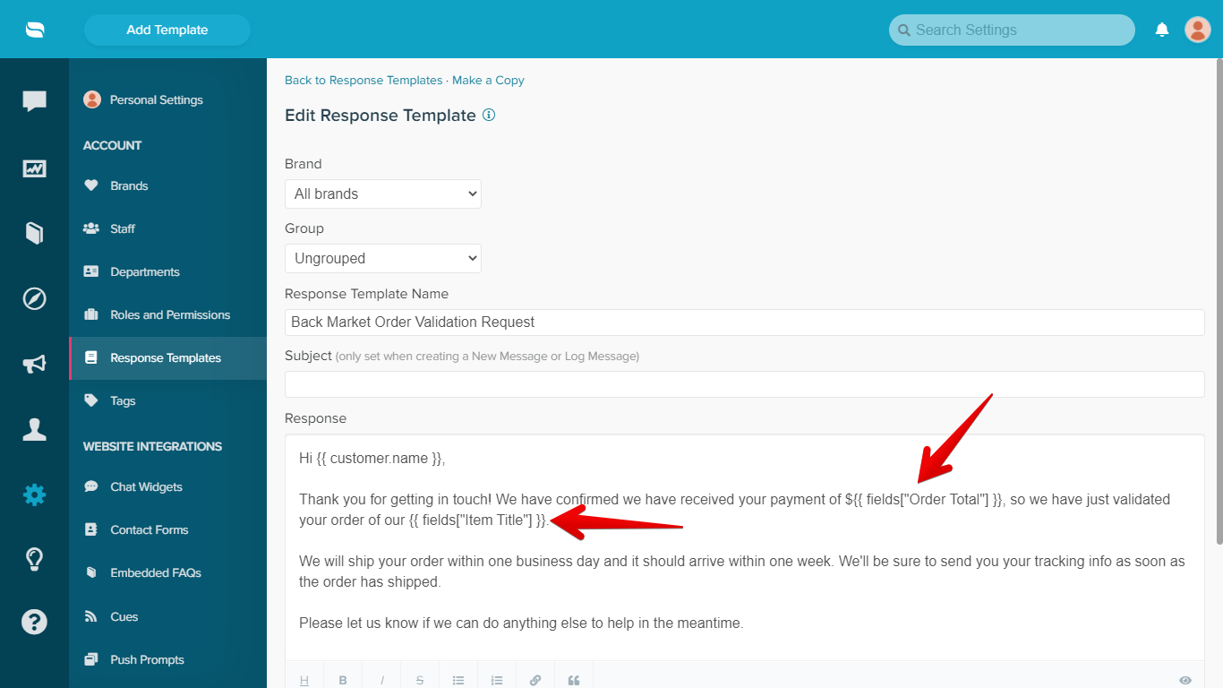 ChannelReply Custom Fields as Dynamic Variables in Re:amaze