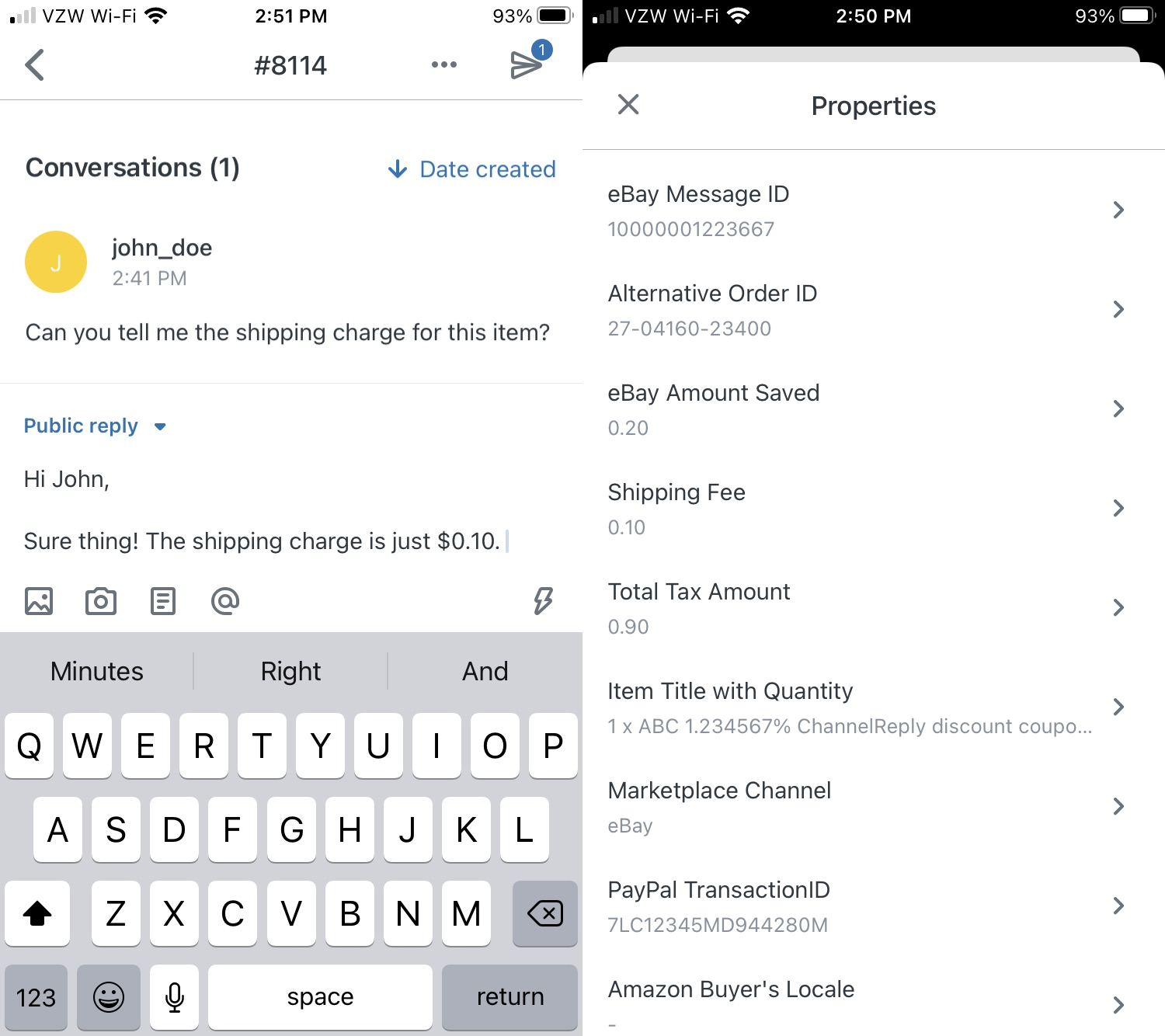 Answering an eBay Message in the Zendesk iOS App and Viewing Custom Fields