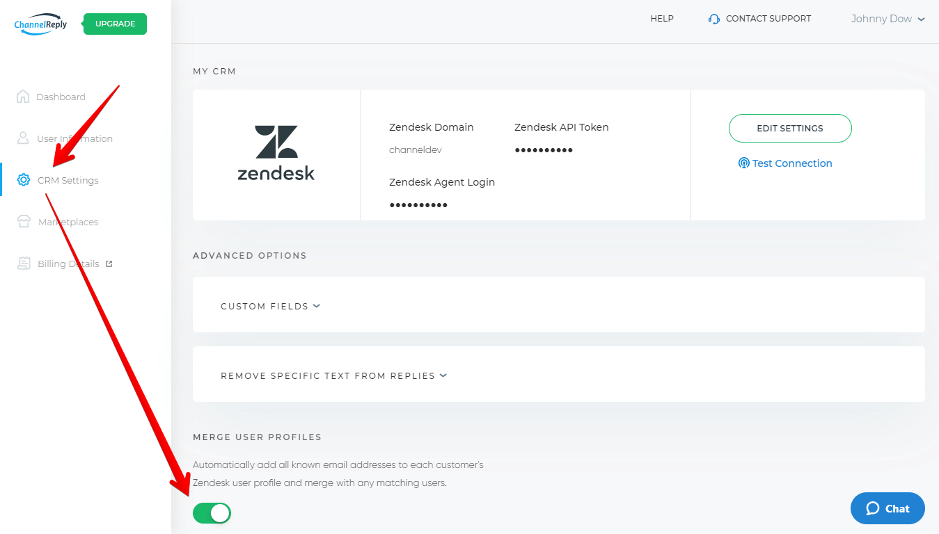 Merge User Profiles Slider in CRM Settings