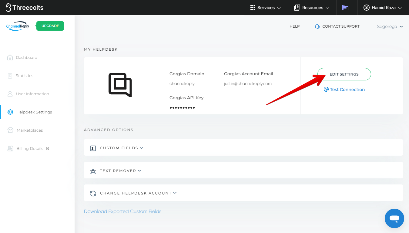 Edit Gorgias Settings in ChannelReply