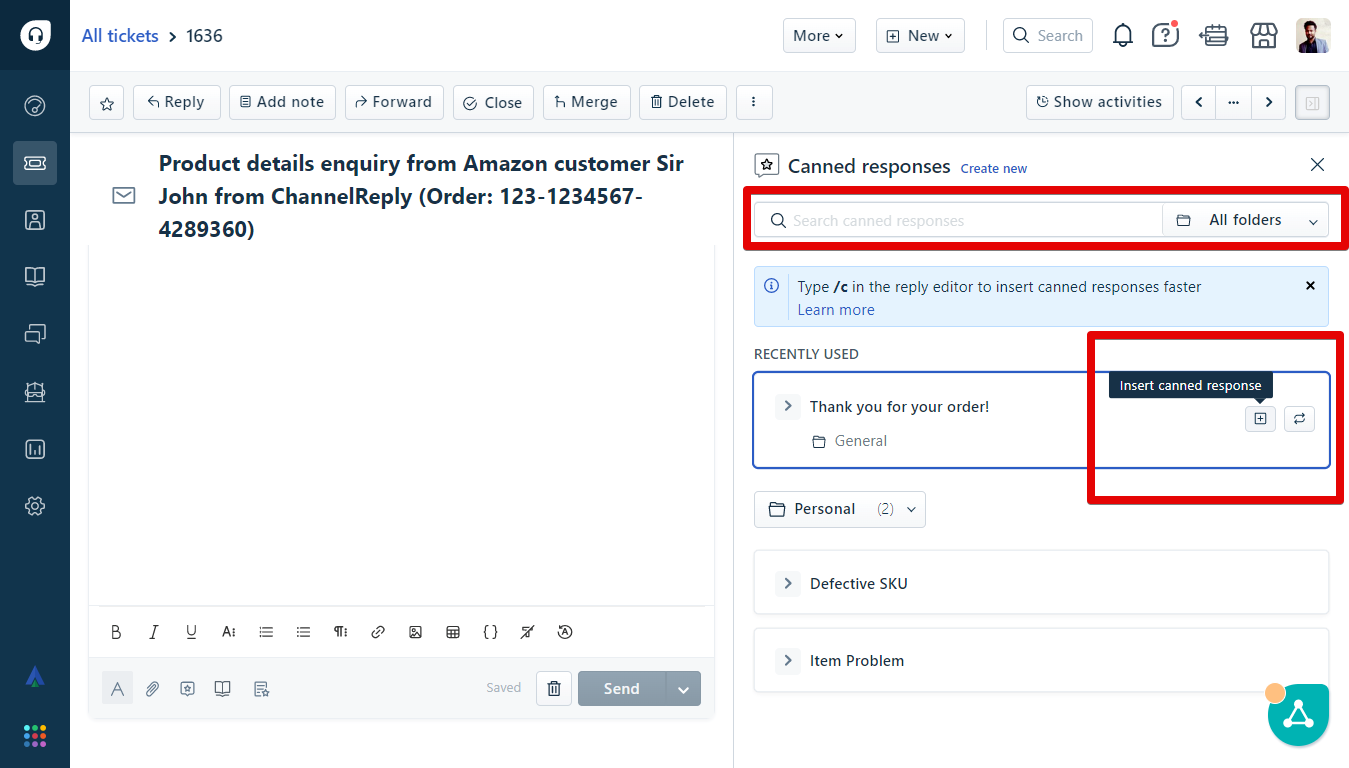 Find and Insert a Canned Reply