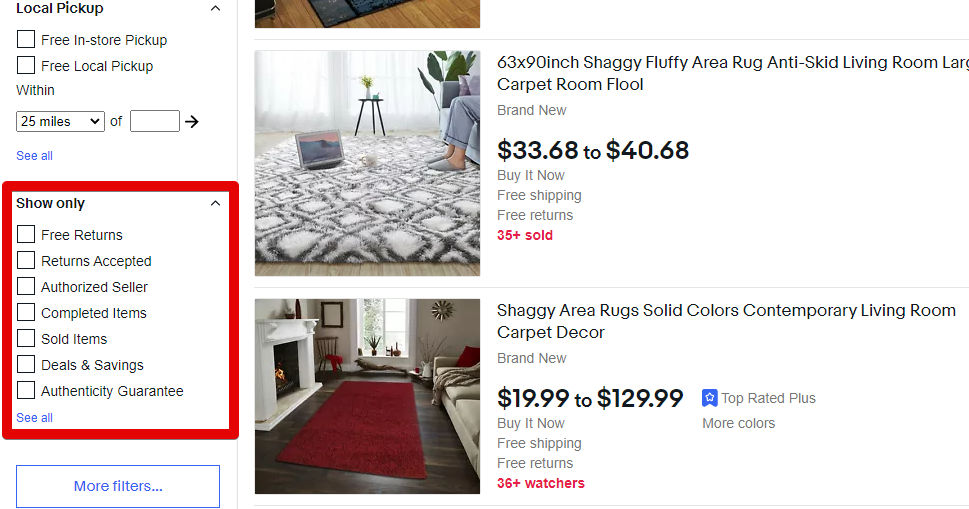 "Show Only" Options on eBay