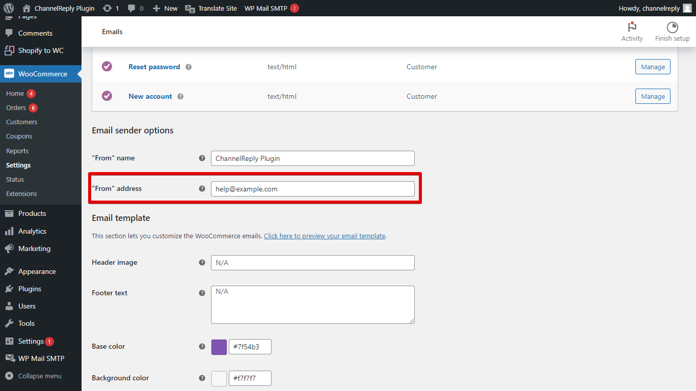 From address in WooCommerce