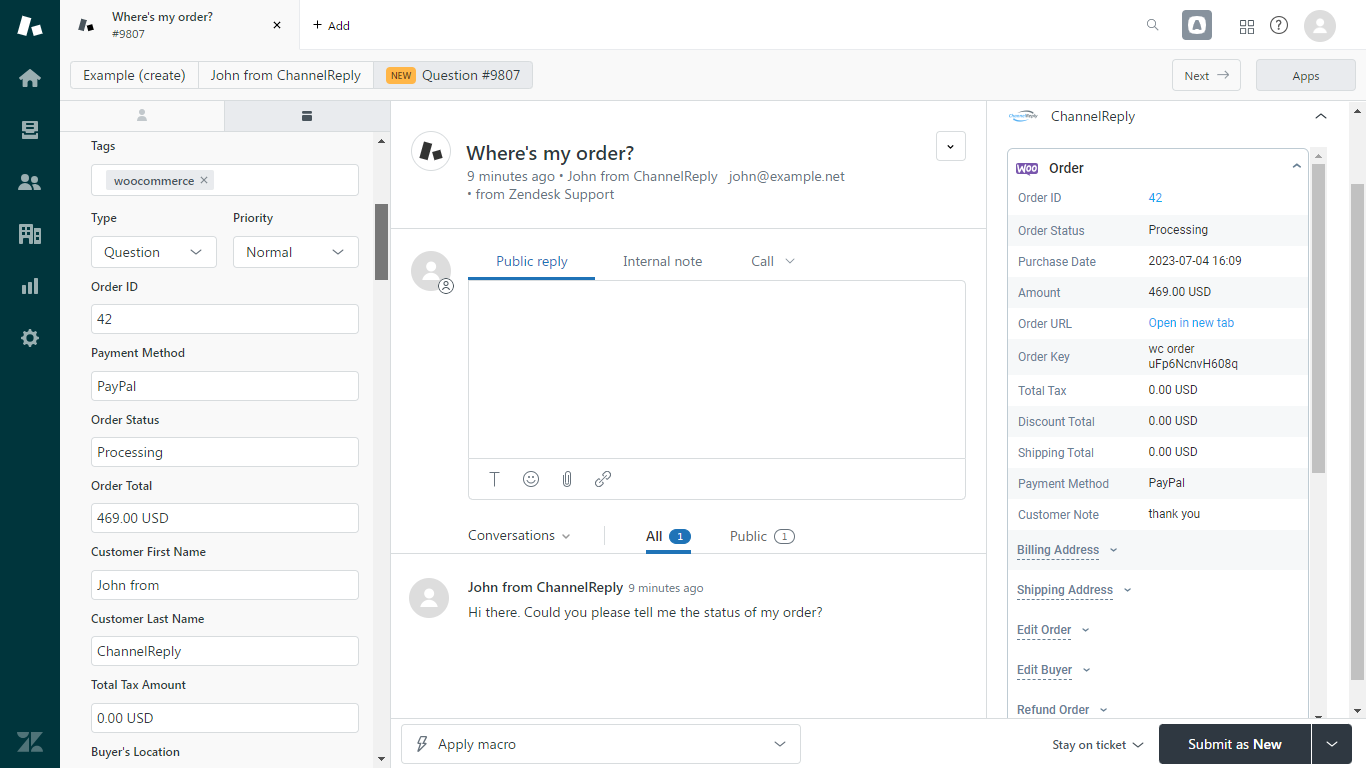WooCommerce-Zendesk integration screenshot