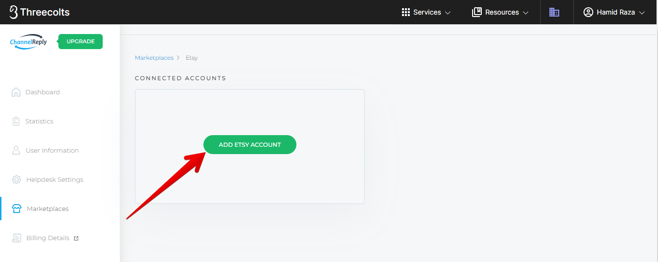 ADD ETSY ACCOUNT button